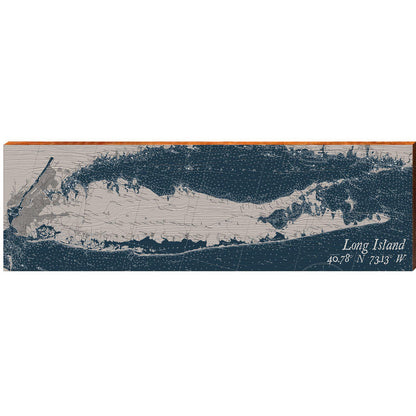 Long Island Navy & White Shabby Map | Wall Art Print on Real Wood