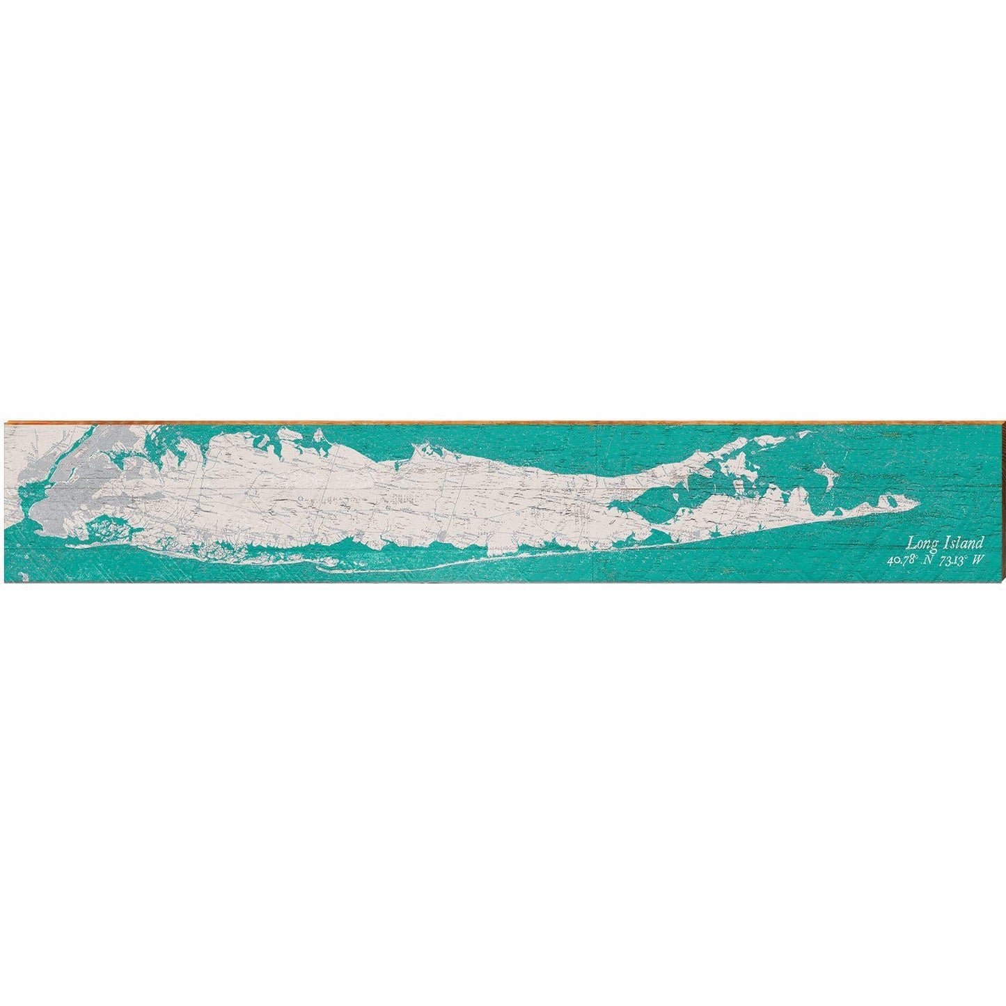 Long Island Teal & White Shabby Map | Wall Art Print on Real Wood