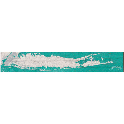 Long Island Teal & White Shabby Map | Wall Art Print on Real Wood