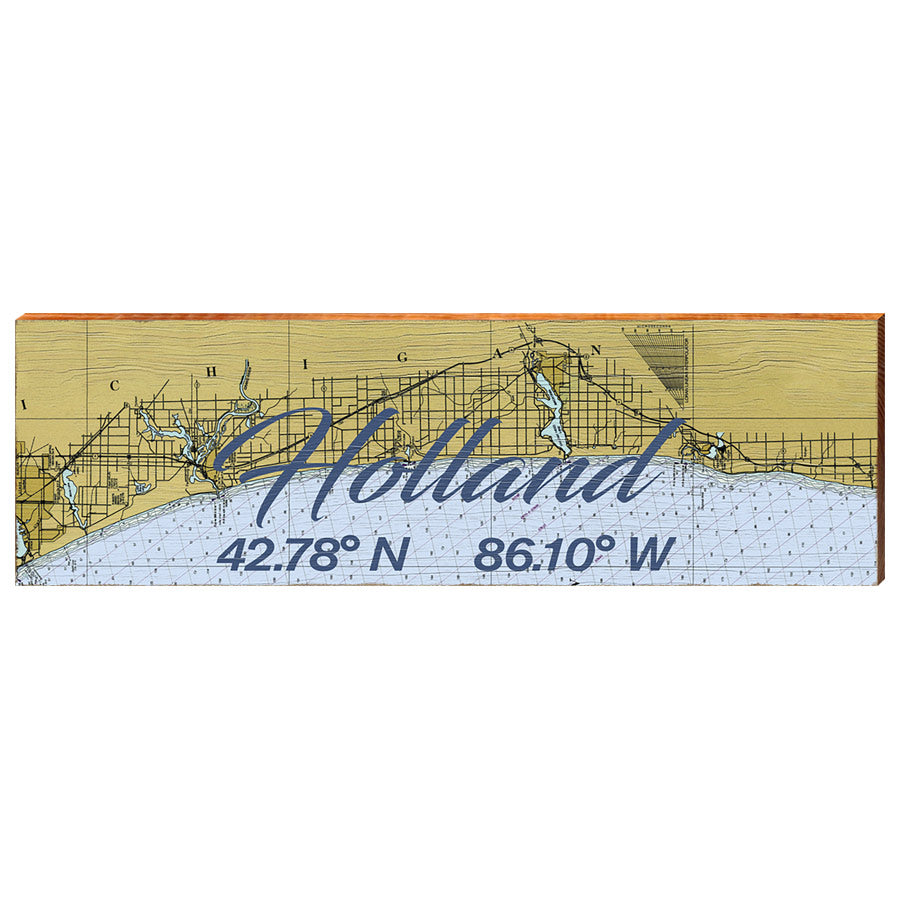 Holland, Michigan Navigational Styled Chart Wall Art | Wall Art Print on Real Wood