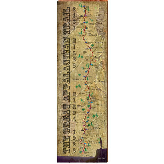 Great Appalachian Trail Vintage Trail Map Wooden Sign | Wall Art Print on Real Wood