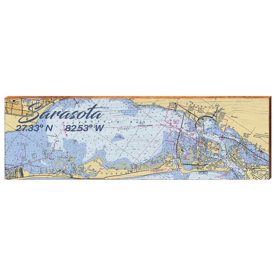 Sarasota, Florida Latitude Longitude Map Wooden Sign | Wall Art Print on Real Wood