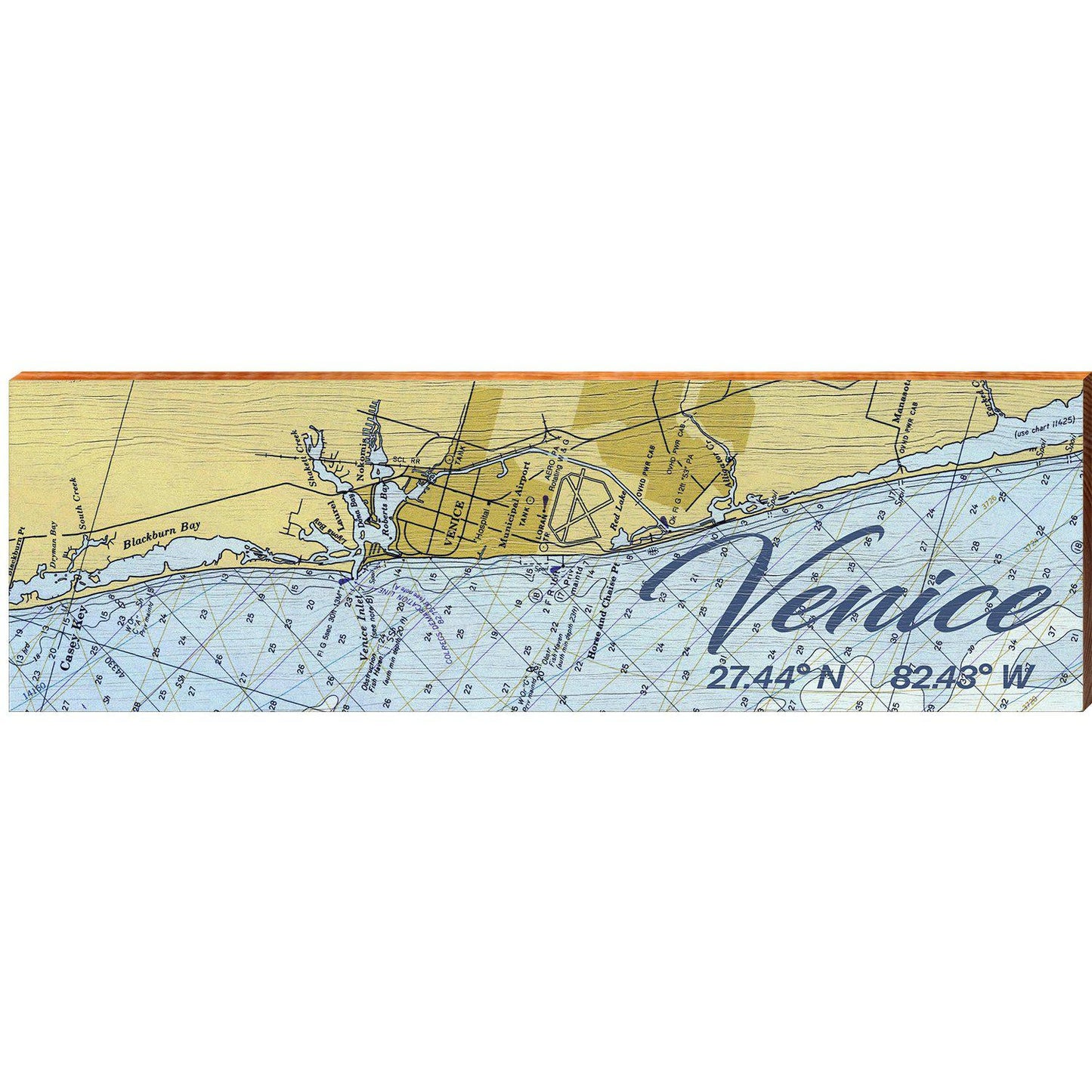 Venice, Florida Latitude Longitude Map Wooden Sign | Wall Art Print on Real Wood