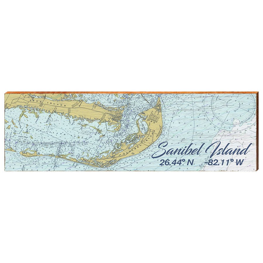 Sanibel Island, Florida Latitude Longitude Map Wooden Sign | Wall Art Print on Real Wood