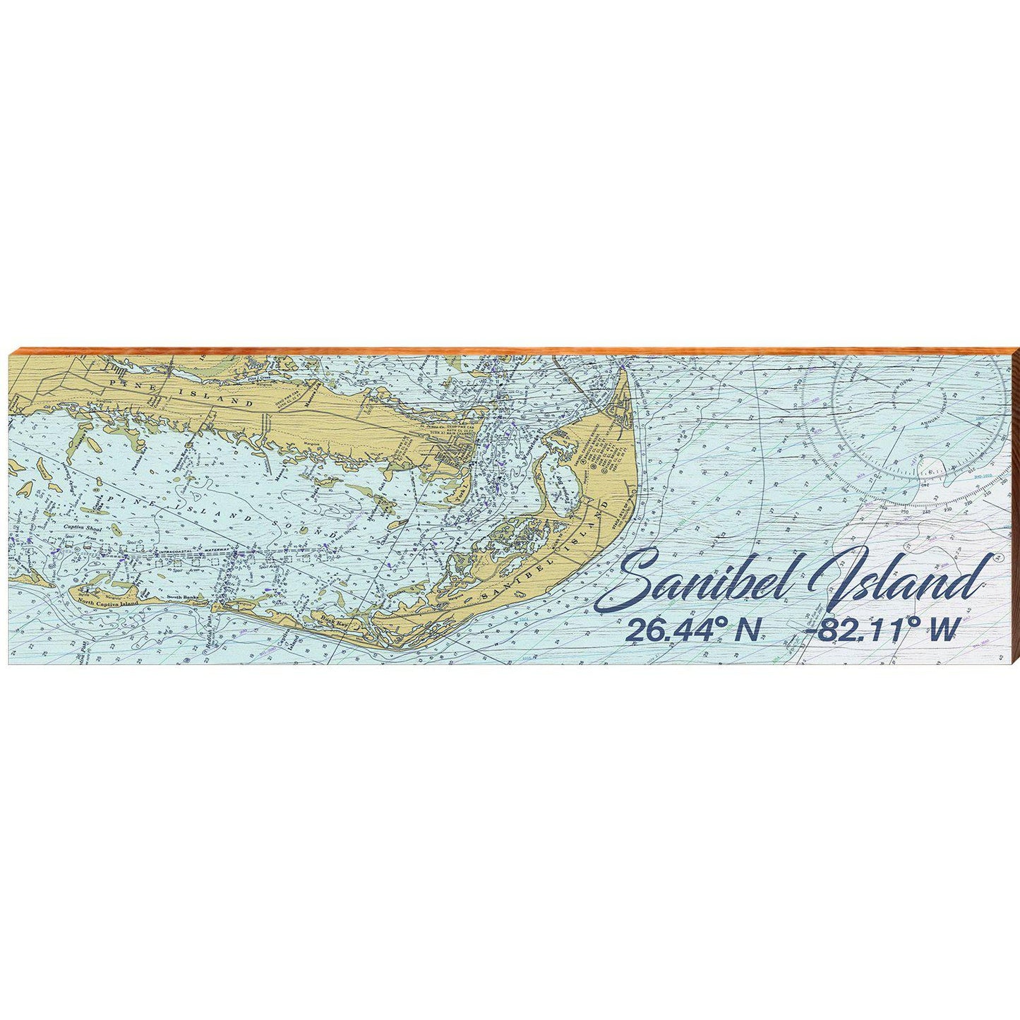 Sanibel Island, Florida Latitude Longitude Map Wooden Sign | Wall Art Print on Real Wood