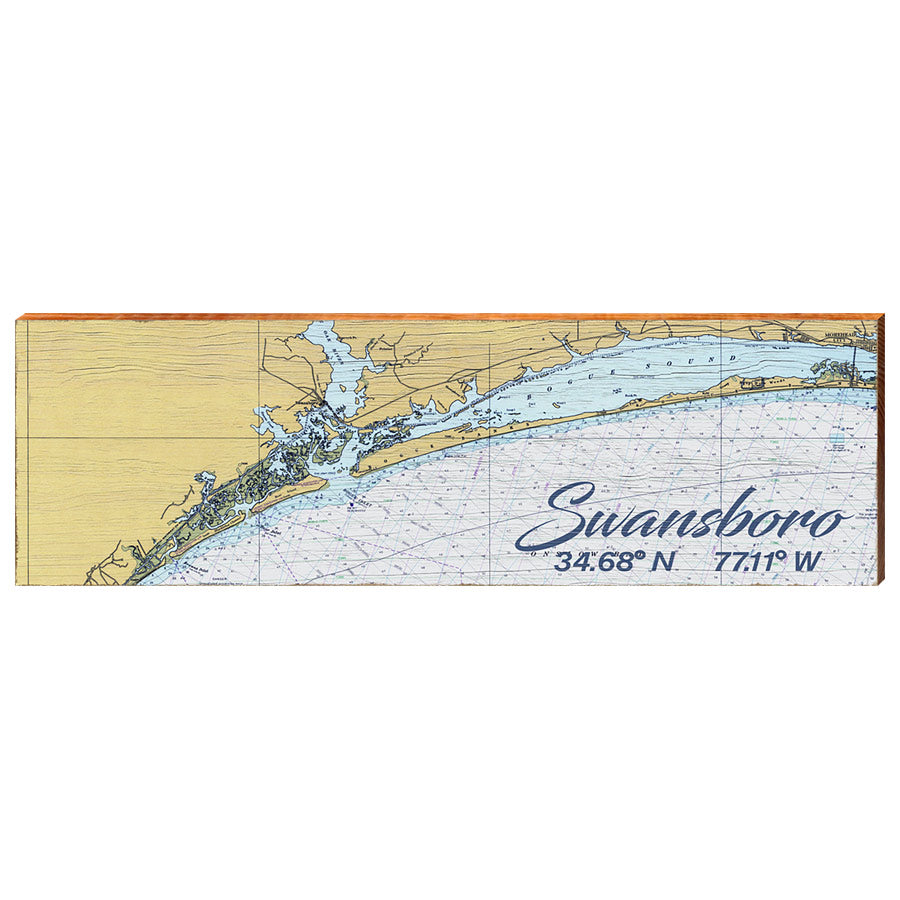 Swansboro, North Carolina Latitude Longitude Map Wooden Sign | Wall Art Print on Real Wood