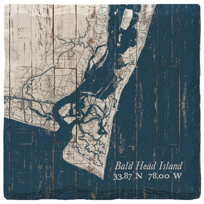 Bald Head Island, North Carolina Map Latitude Longitude Coaster Absorbent Ridged Ceramic with Cork Backing