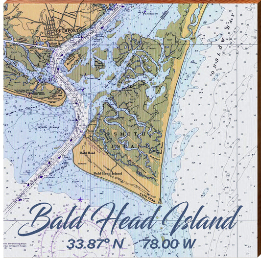 Bald Head Island NOAA Chart Map | Wall Art Print on Real Wood