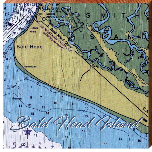 Bald Head Island NOAA Chart Map | Wall Art Print on Real Wood