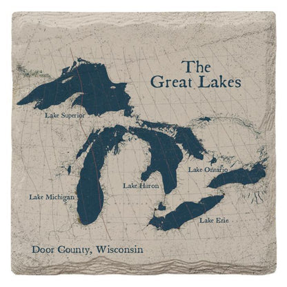 The Great Lakes Labeled Coasters | Drink Coaster with Cork Backing