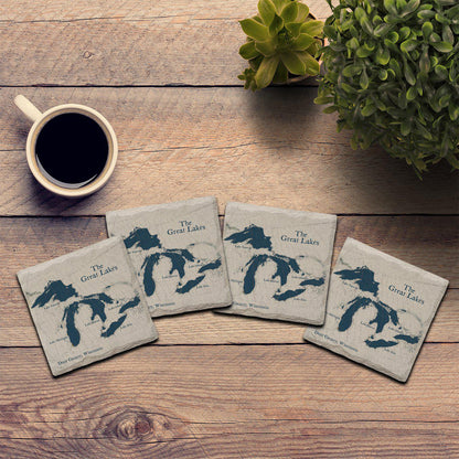 The Great Lakes Labeled Coasters | Drink Coaster with Cork Backing