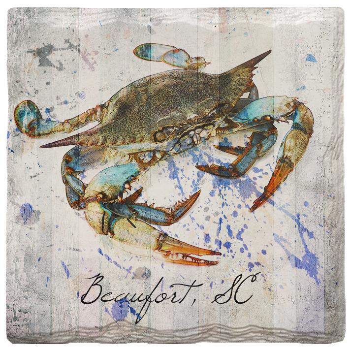 Watercolor Blue Crab Beaufort, SC | Absorbent Ceramic Drink Coaster