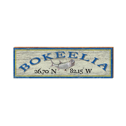 Bokeelia Fish Latitude Longitude Sign | Wall Art Print on Real Wood