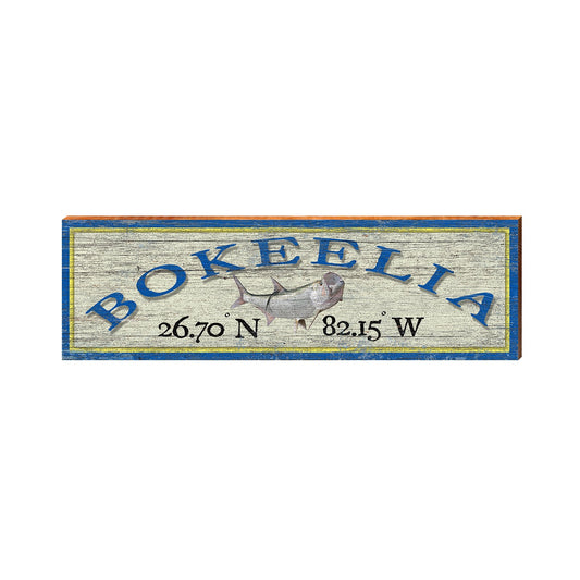 Bokeelia Fish Latitude Longitude Sign | Wall Art Print on Real Wood