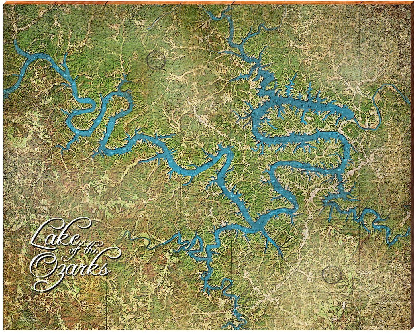 Lake of the Ozarks Map w/ Lake Depth | Wall Art Print on Real Wood