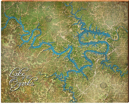 Lake of the Ozarks Map w/ Lake Depth | Wall Art Print on Real Wood