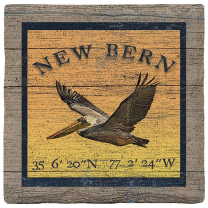 New Bern Pelican Sunburst Latitude Longitude | Absorbent Ceramic Drink Coaster