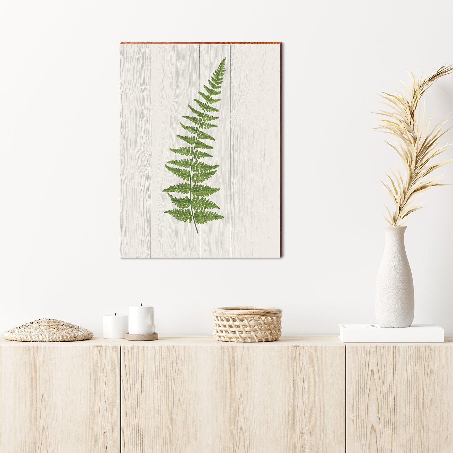 Vintage Botanical Fern Branch | Wall Art Print on Real Wood