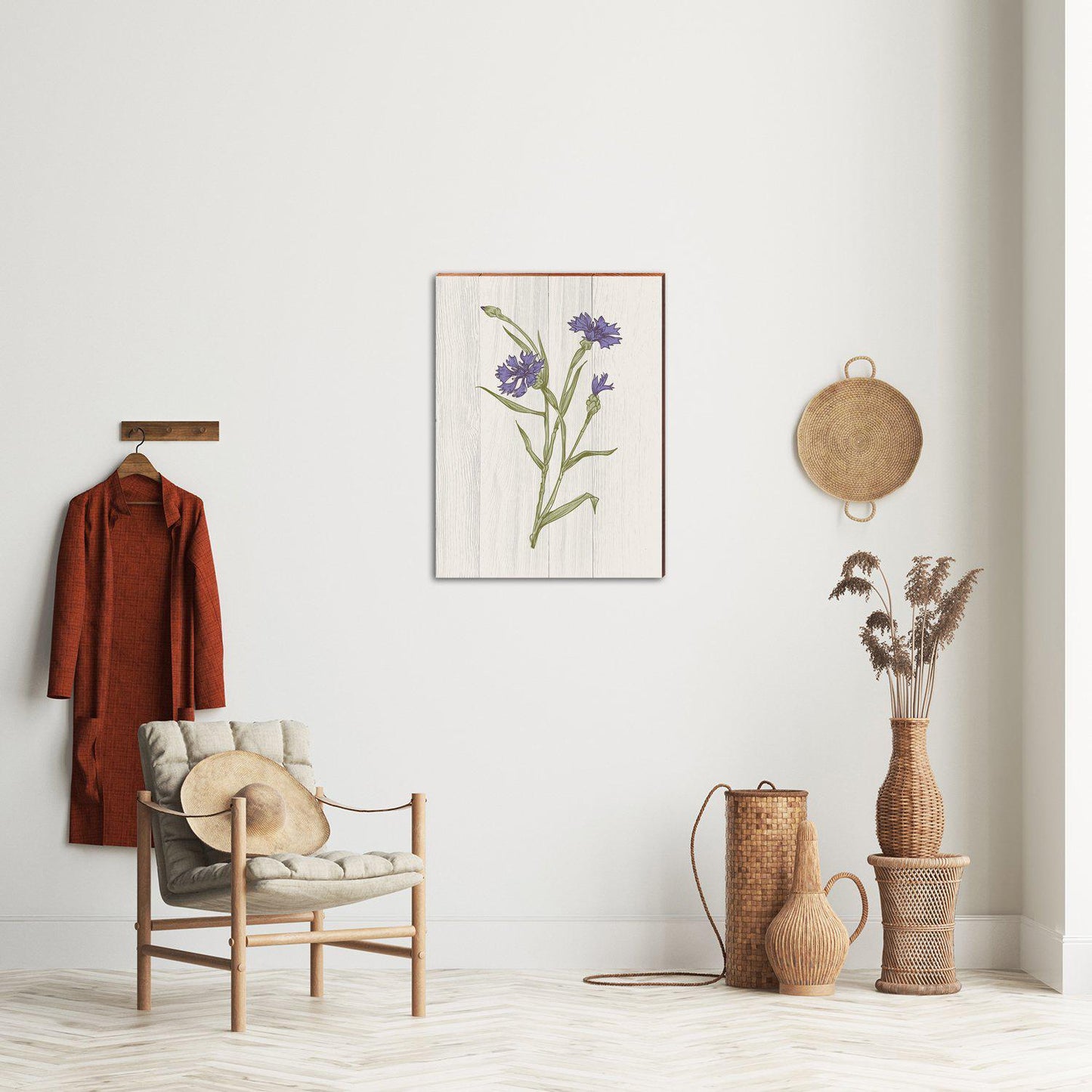 Vintage Botanical Cornflower | Wall Art Print on Real Wood