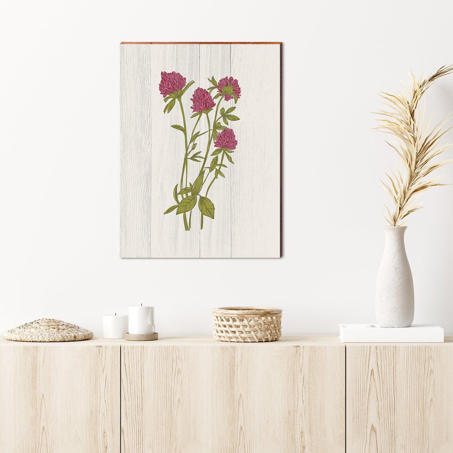 Vintage Botanical Purple-globe Clover | Wall Art Print on Real Wood