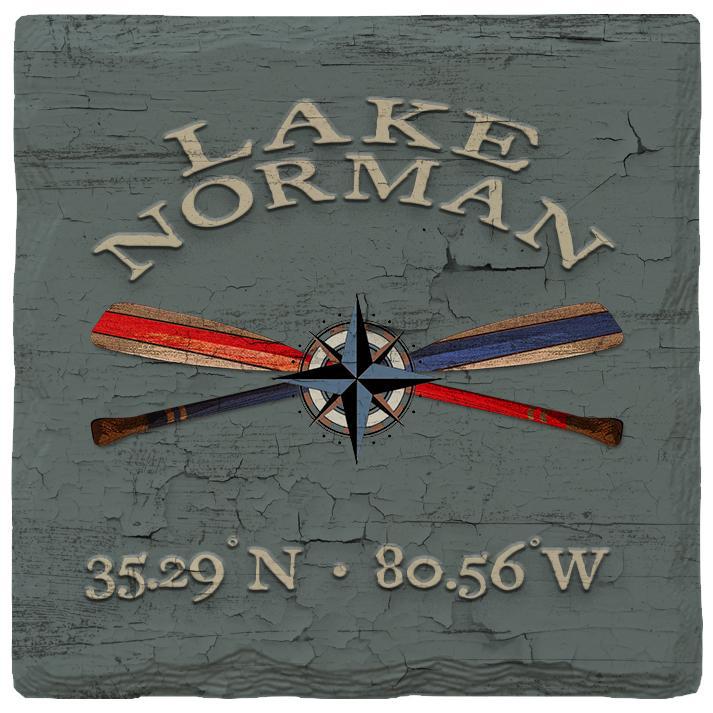 Lake Norman Compass Paddles Green Latitude Longitude | Absorbent Ceramic Drink Coaster