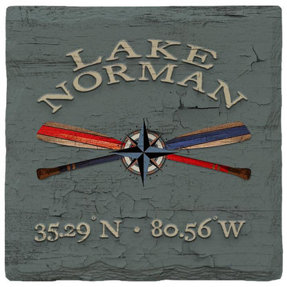 Lake Norman Compass Paddles Green Latitude Longitude | Absorbent Ceramic Drink Coaster