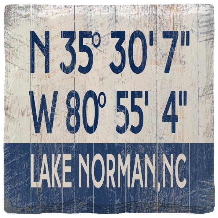 Lake Norman, NC Navy/White Latitude Longitude | Absorbent Ceramic Drink Coaster