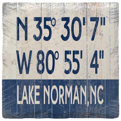 Lake Norman, NC Navy/White Latitude Longitude | Absorbent Ceramic Drink Coaster