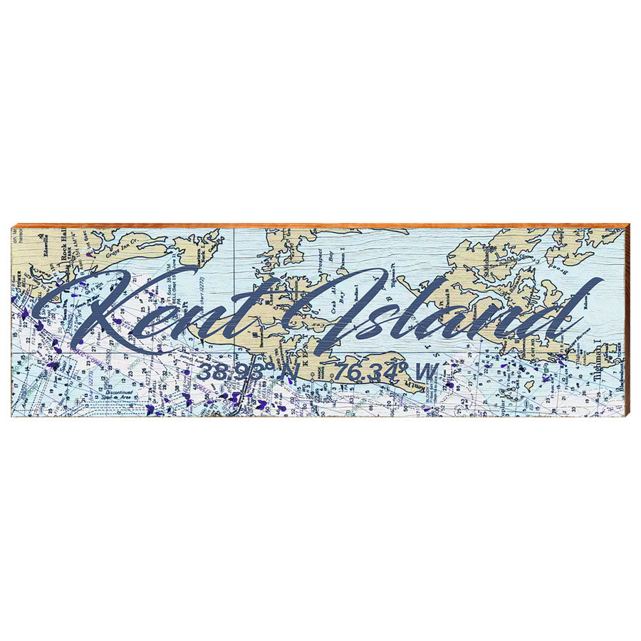 Kent Island, Maryland Latitude Longitude Map Wooden Sign | Wall Art Print on Real Wood