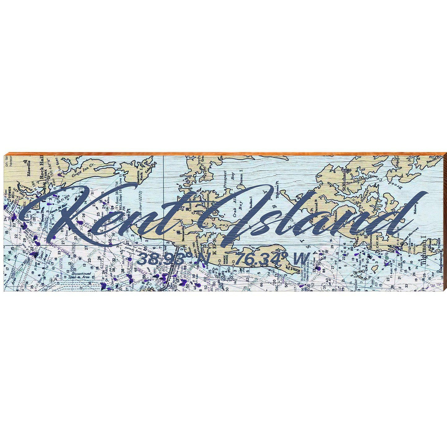 Kent Island, Maryland Latitude Longitude Map Wooden Sign | Wall Art Print on Real Wood
