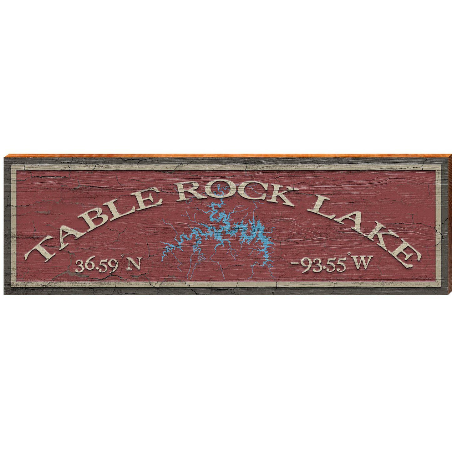 Table Rock Lake Lake Shape Red Latitude Longitude | Wall Art Print on Real Wood