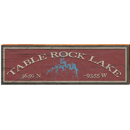 Table Rock Lake Lake Shape Red Latitude Longitude | Wall Art Print on Real Wood