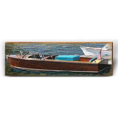 Vintage Boat on Dock | Wall Art Print on Real Wood