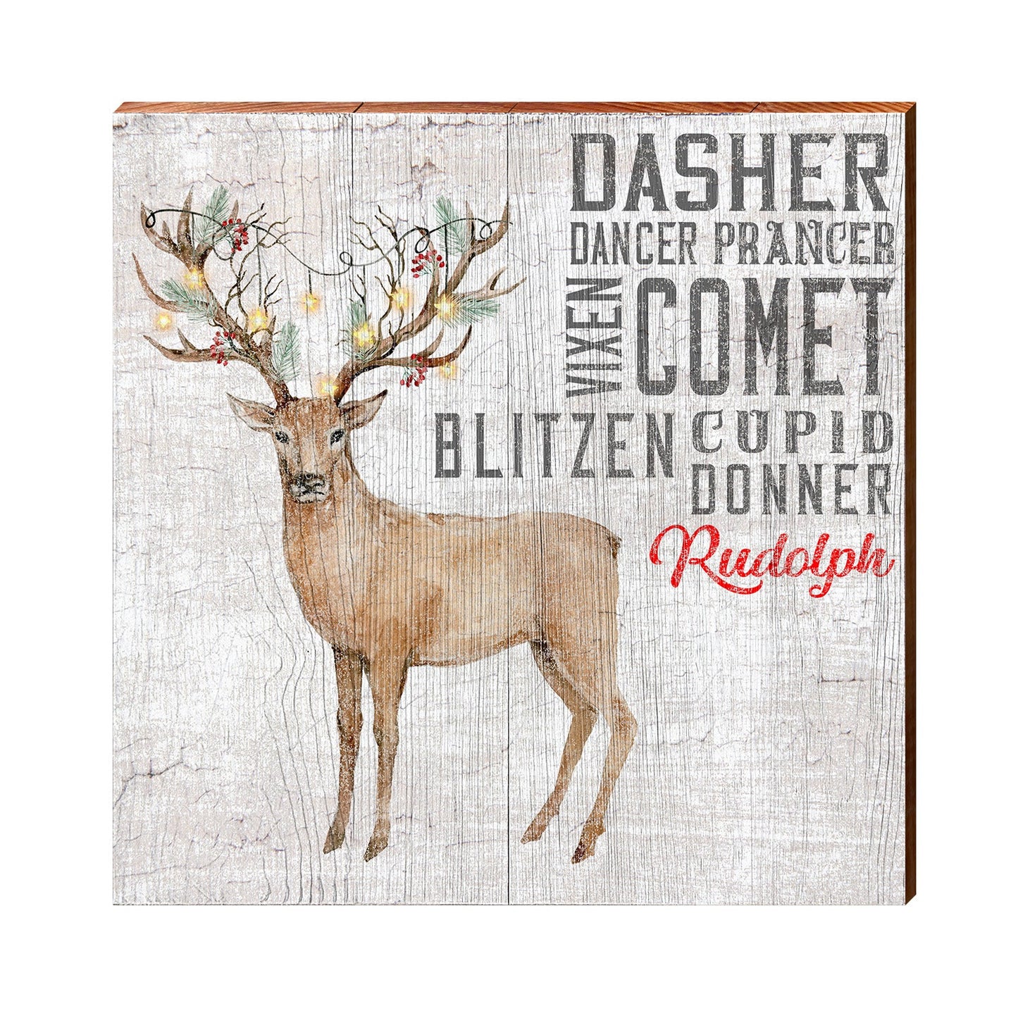 Santa Reindeer Sign | Wall Art Print on Real Wood