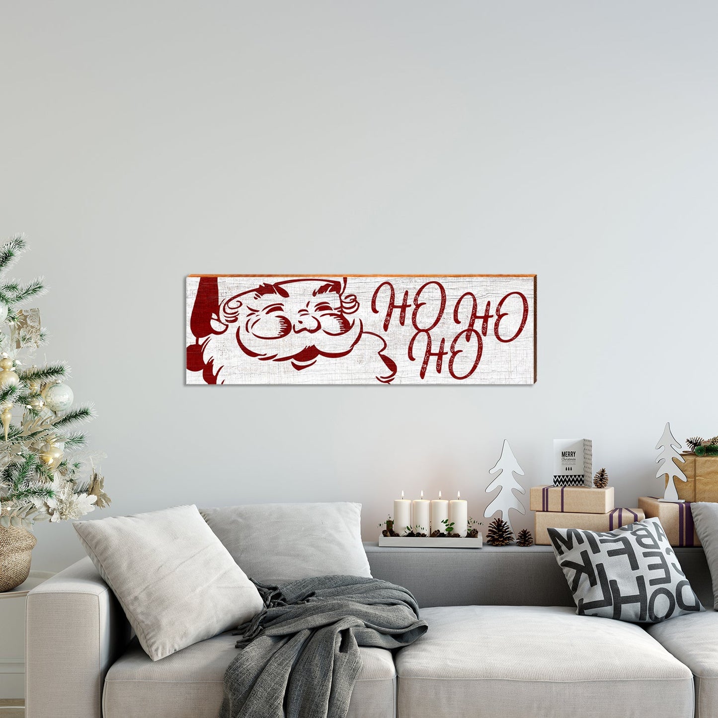 Santa Ho Ho Ho Sign | Wall Art Print on Real Wood