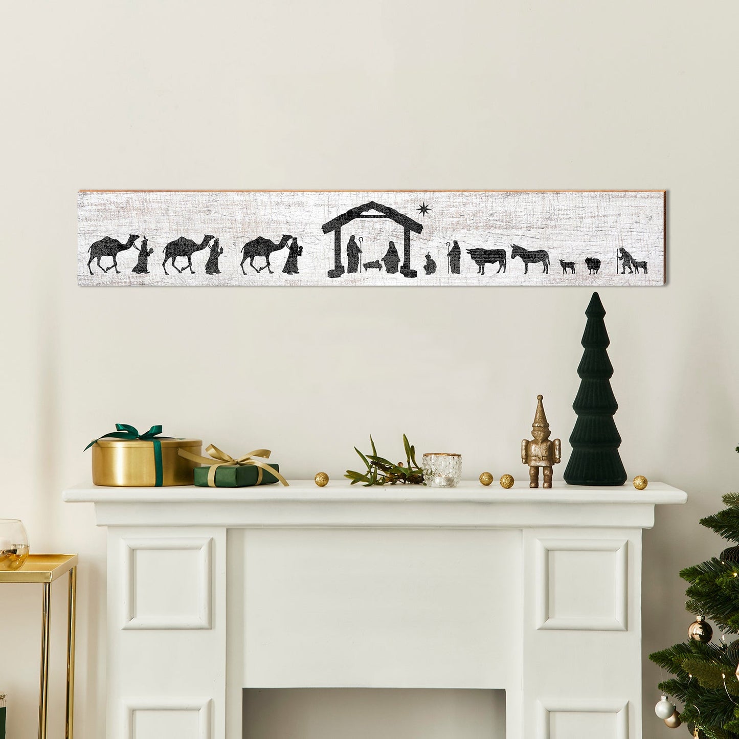 Nativity Scene Christmas Wooden Sign | Farmhouse Wall Art Print on Real Wood