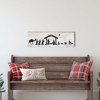 Nativity Scene Christmas Sign | Wall Art Print on Real Wood