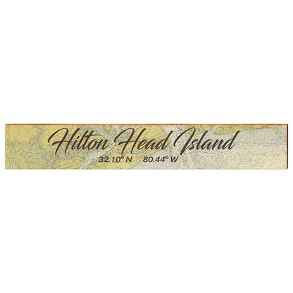 Hilton Head Island, South Carolina Antique Styled Latitude Longitude Map Wooden Sign | Wall Art Print on Real Wood