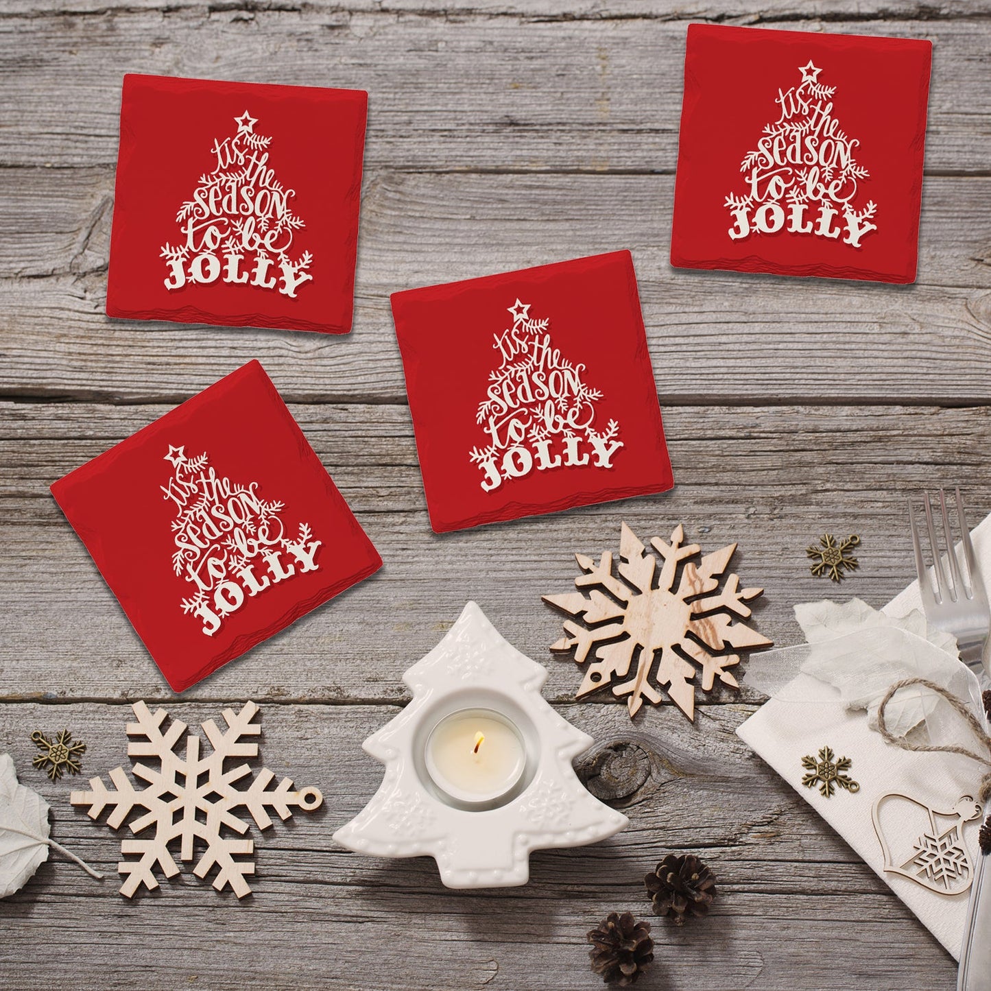 Holiday Christmas Tis The Season Tree | Drink Coaster