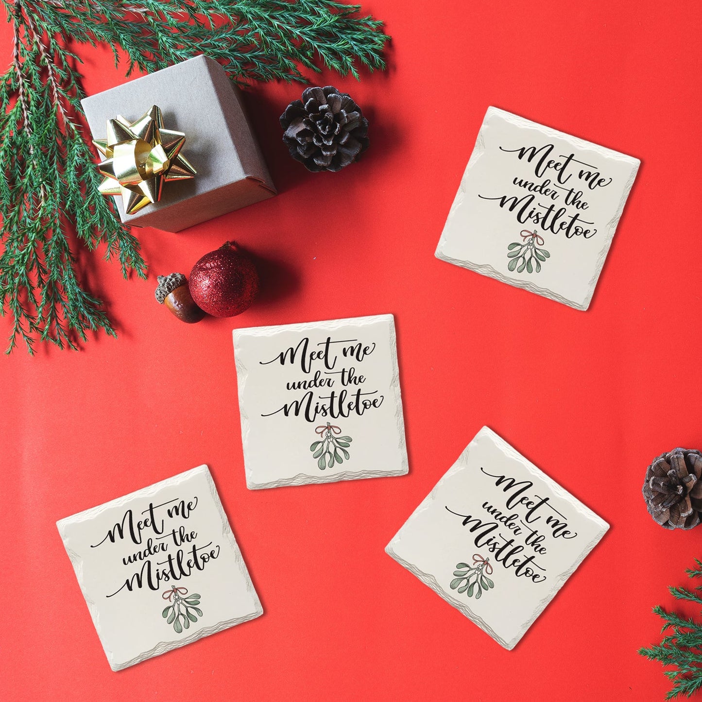 Holiday Christmas Under The Mistletoe | Drink Coaster