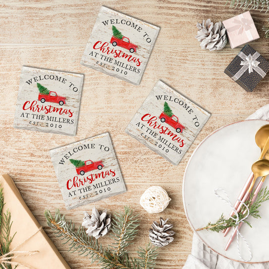 Customizable Welcome to Christmas Holiday | Drink Coaster