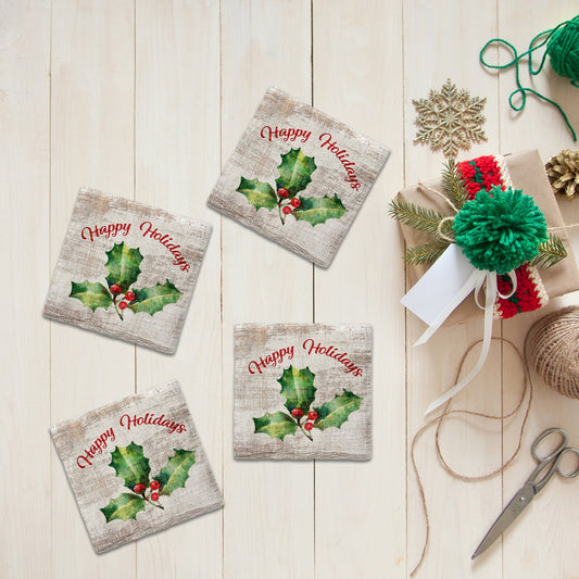 Customizable Holiday Christmas Holly | Drink Coaster