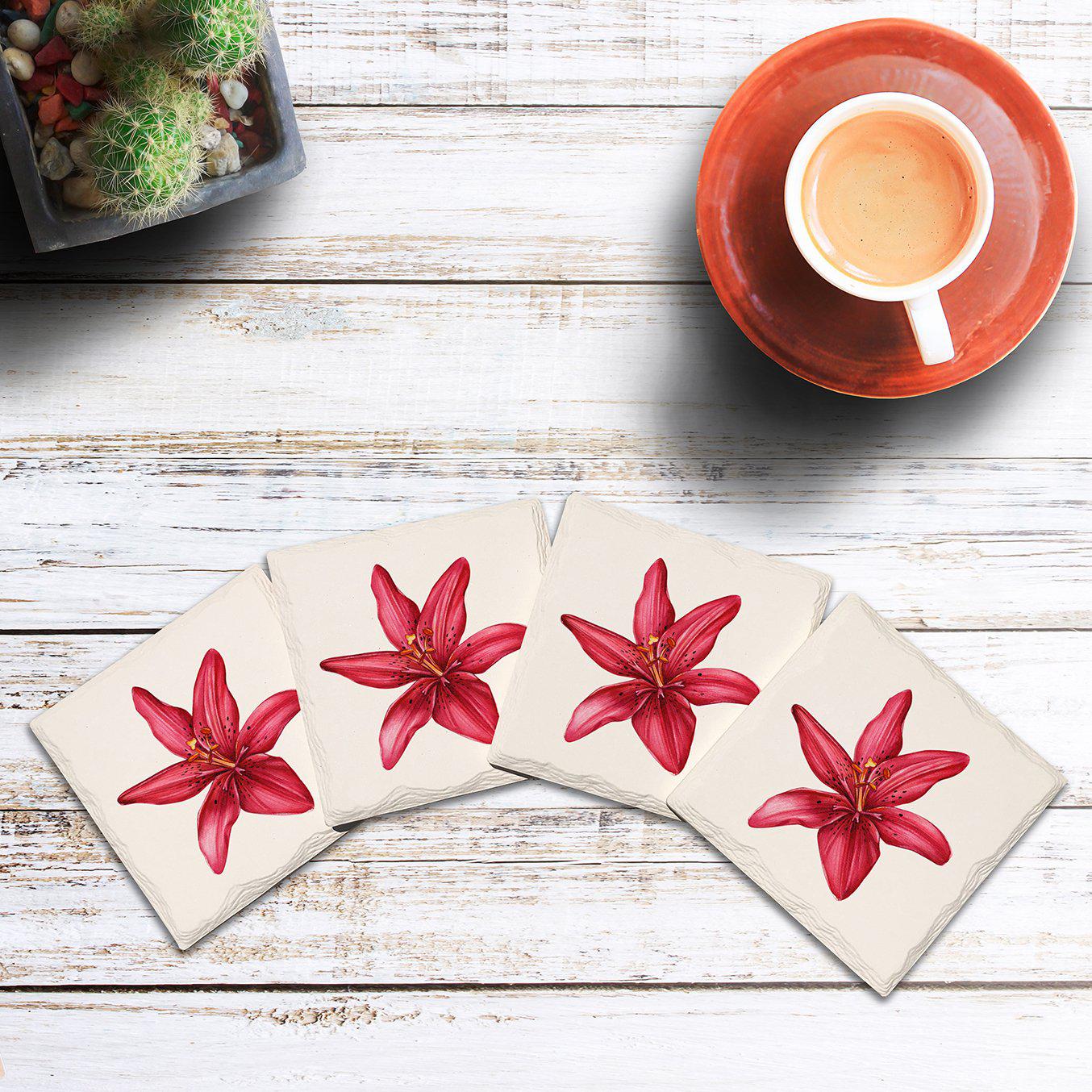 Lily Flower | Drink Coaster with Cork Backing