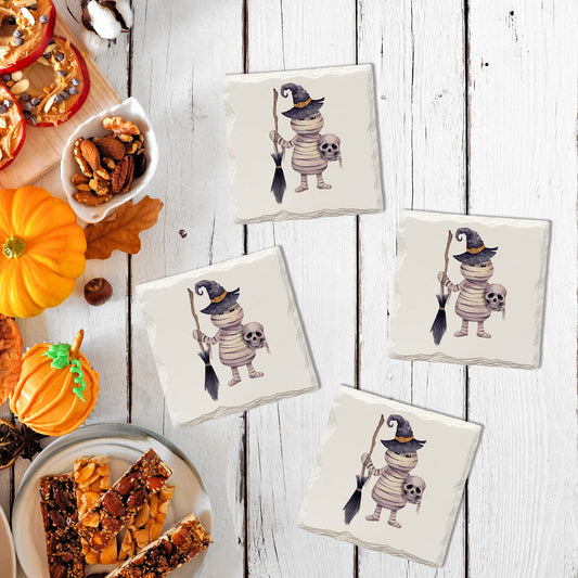 Halloween Watercolor Mummy Witch | Drink Coaster