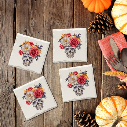 Halloween Watercolor Skull & Flowers | Drink Coaster