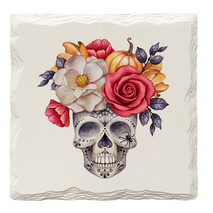 Halloween Watercolor Skull & Flowers | Drink Coaster