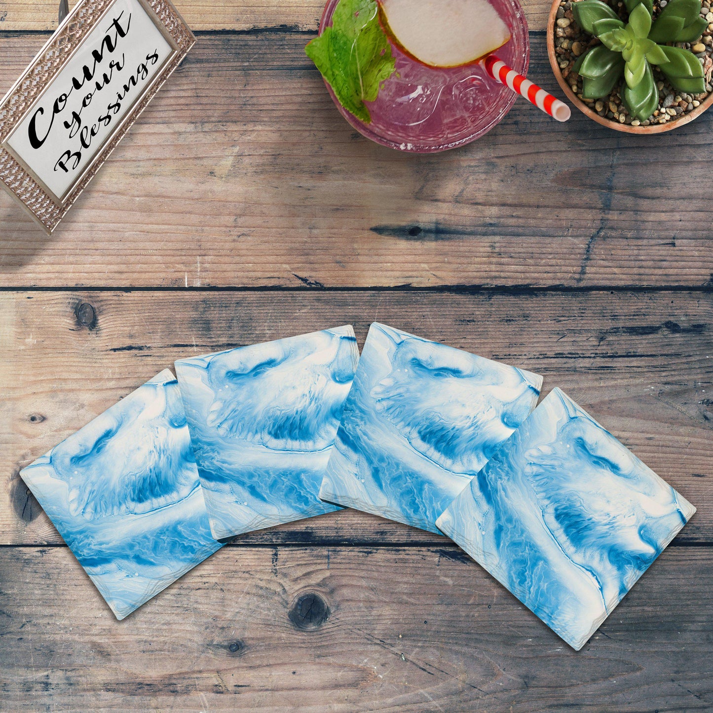 Ocean Blue Marbling-Mill Wood Art