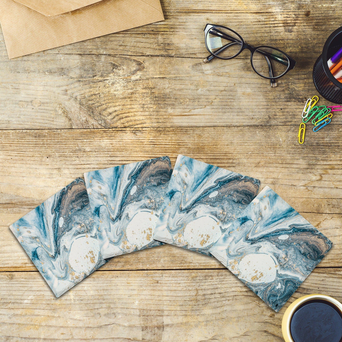 Blues & Grays Marbling | Drink Coaster