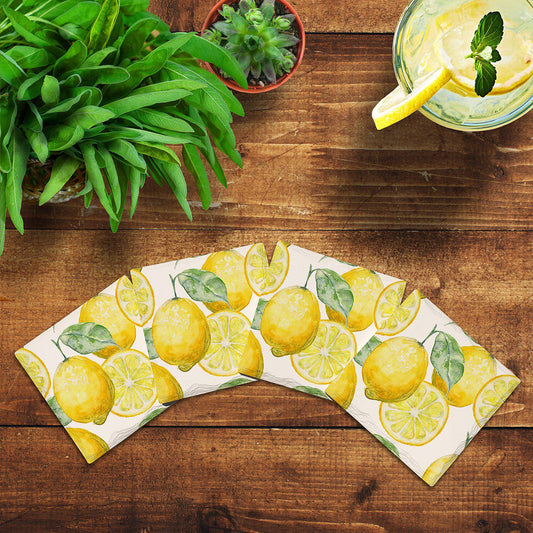 Lemon Pattern | Drink Coaster with Cork Backing