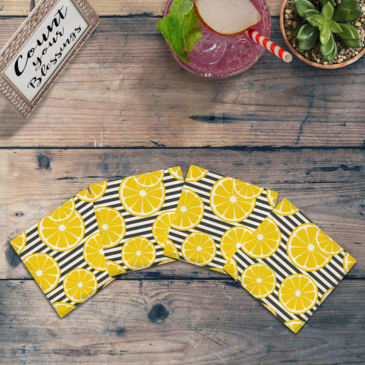 Lemon Slices Pattern Coaster | Drink Coaster with Cork Backing